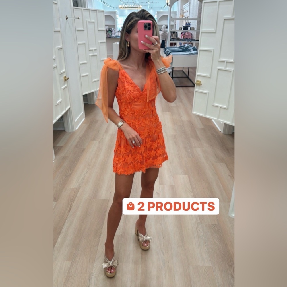 Elegant Orange Floral palm Dress biba embroidered *worn once*